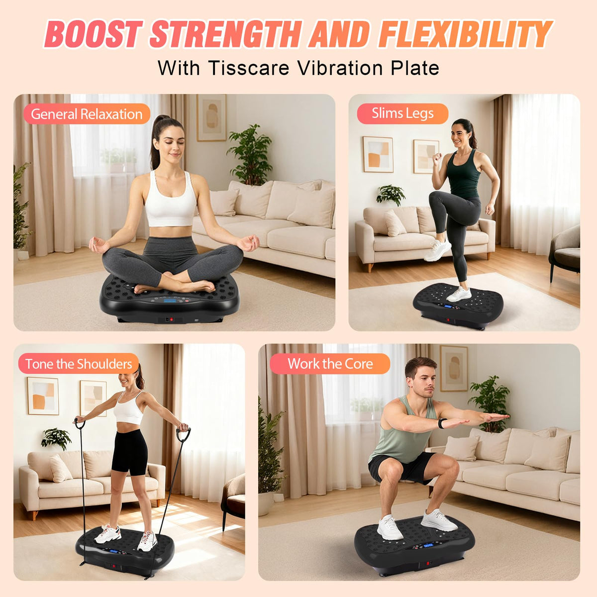 Also GO Vibration Plate Exercise Machine, 200-Level & 10 Workout Modes Vibration Board for Weight Loss/Lymphatic Drainage, 400lbs Capacity with Resistance Bands, Full Body Platform for Home Fitness