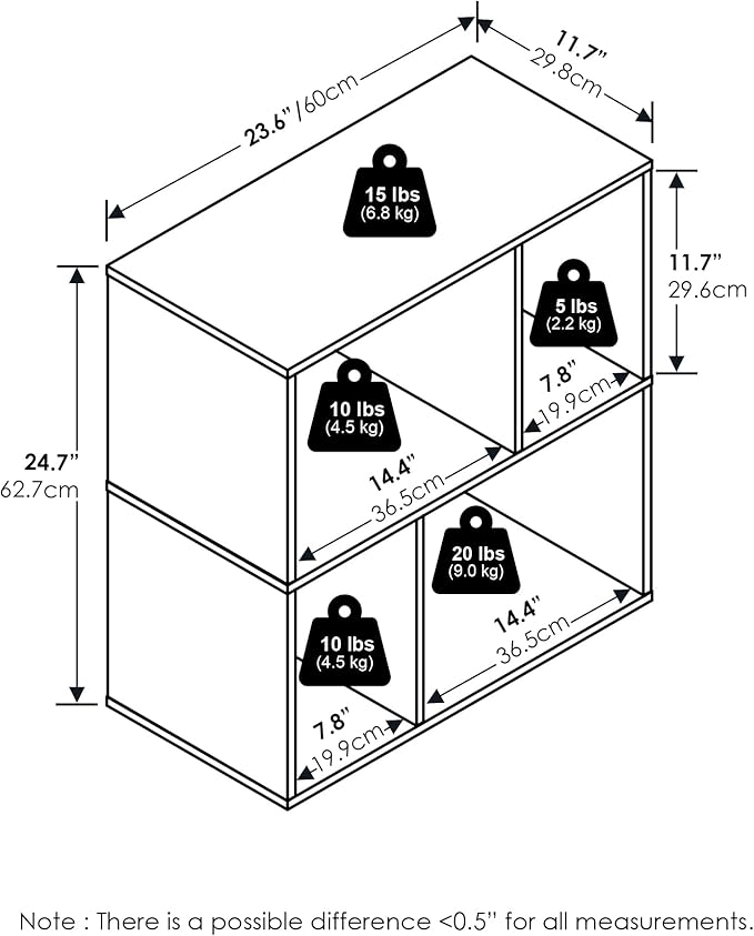 Furinno DALY Book Shelf, 4-Cube Bookshelf, Cube Storage Organizer Bookcase with Irregular Compartments, 11.7 x 23.6 x 24.7, for Living Room, Bedroom, Home Office, White