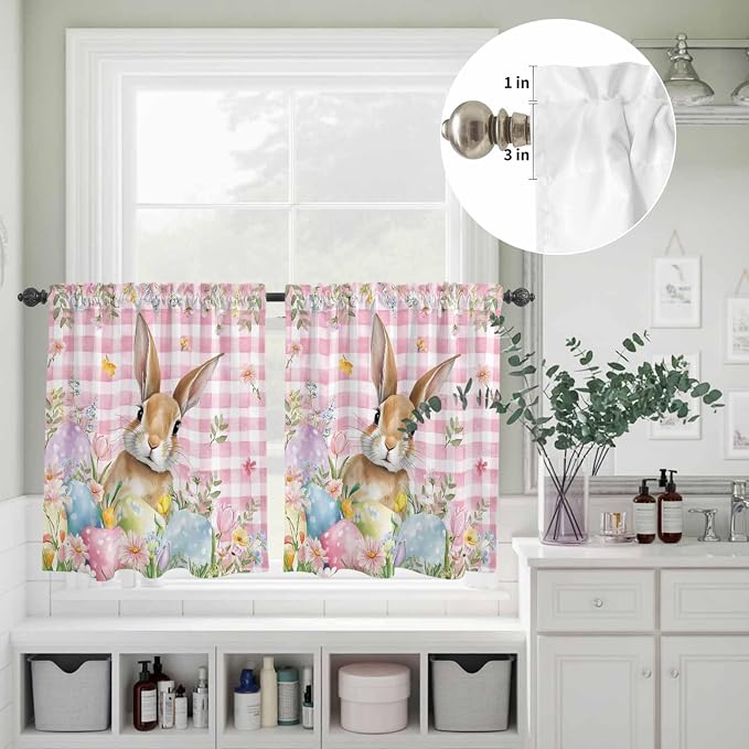 Kitchen Curtains Tiers and Valance Set of 3, Easter Light Filtering Window