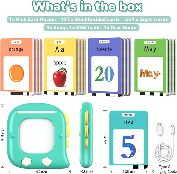Kidzdo Dinosaur Sight Words Talking Flash Cards for 2 3 4 5 6 Years Old Boys and Girls, Easter Stuff Birthday Gifts for Toddler, Pocket Speech Learning Toys Helps Language Delay Kids, Green