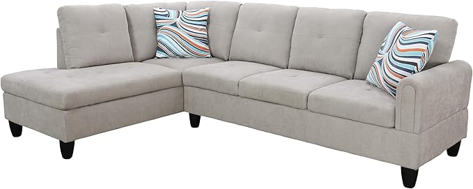 Large Storage Ottoman Sectional Sofa, L-Shaped Couch with Reversible Chaise, Space Saving Design, Gray Fabric with Accent Pillows. (Gray)
