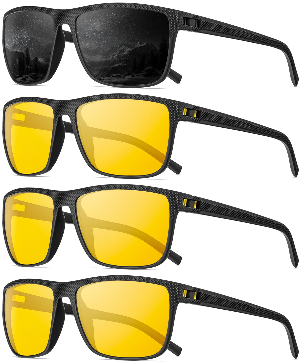 QALLY Night Vision Glasses Men, Night Driving Glasses for Men Lightweight Anti Glare 4 Packs