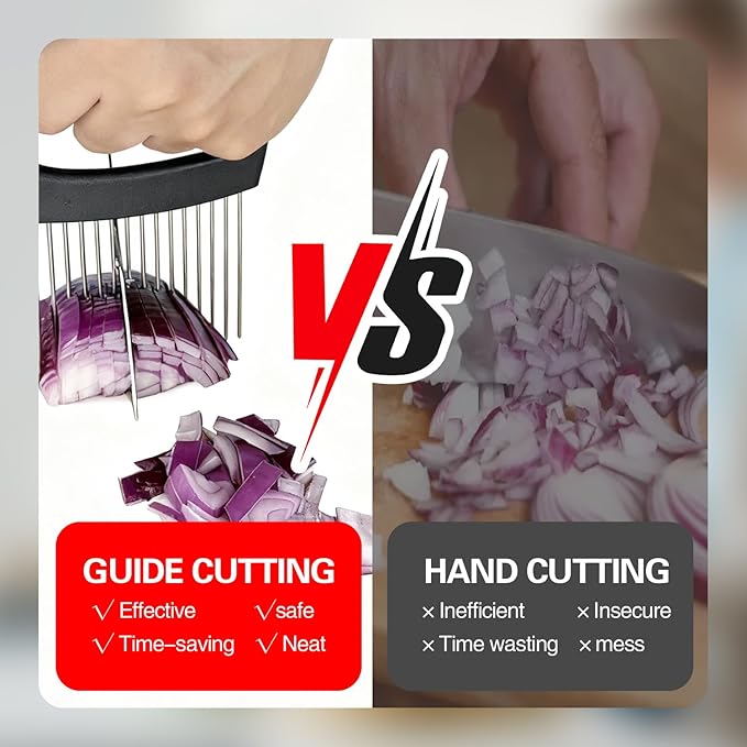 Wooyee Extra-Large Onion Holder for Slicing, Onion Cutter Vegetable Chopper, Extra-Large Tomato Slicer with 16 Long Needles, Stainless Steel Tomato Potato Slicer, Meat and Food Slicing