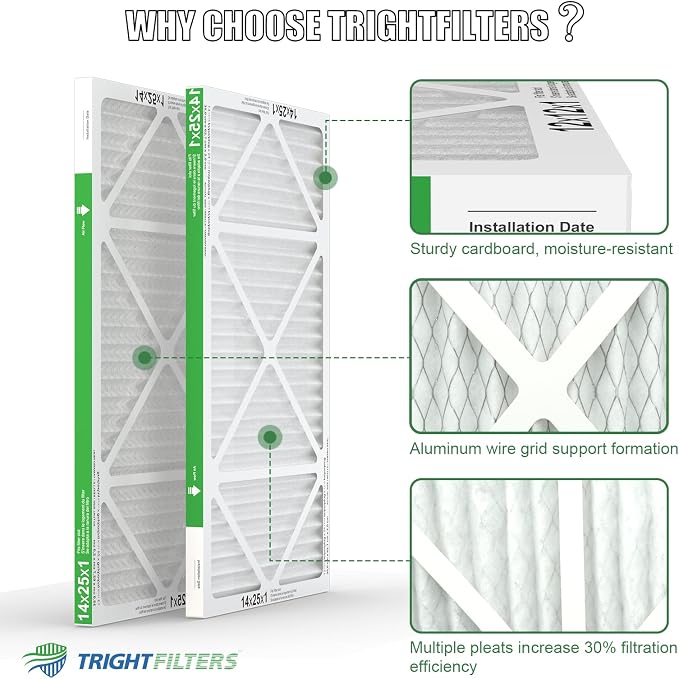 14x25x1 Air Filter 4 Pack, Durable MERV 8 Pleated Home HVAC AC Furnace Filters