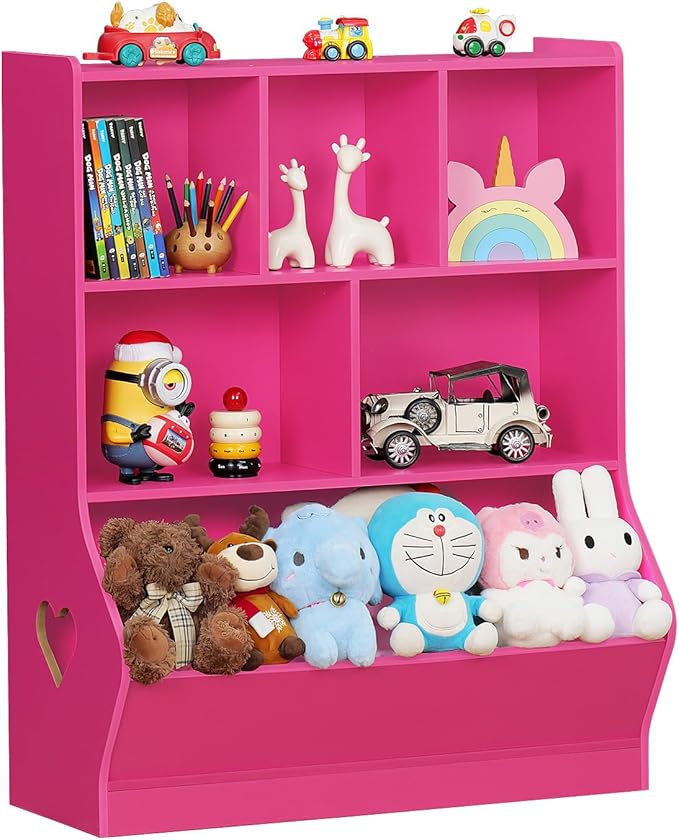 Lerliuo Kids Storage Organizer, 3 Tier Children Bookcase and Bookshelf, Toddler 6 Cubby Cabinet, Wood Book Shelf for Playroom, Bedroom, Living Room, Nursery, School 39.17'' H (Pink)