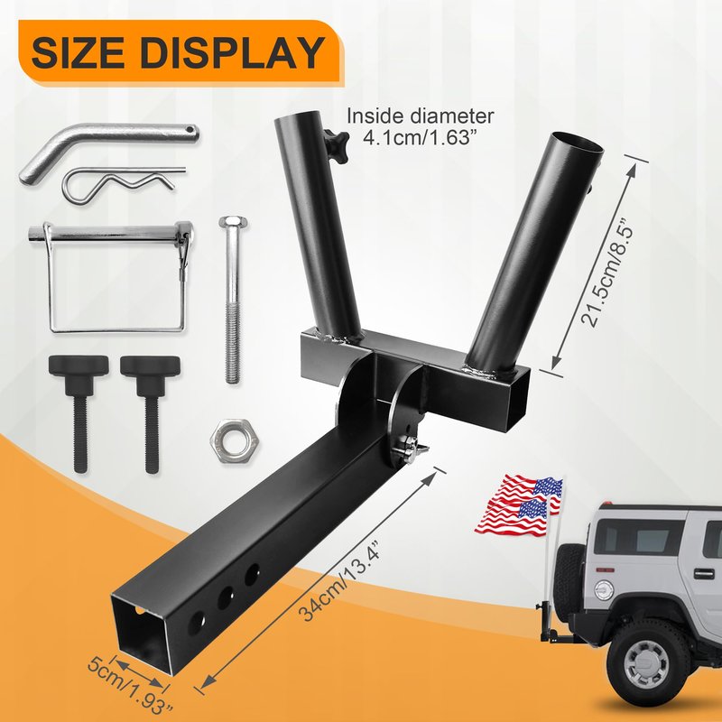 KAIRAY Foldable Hitch Mount Dual Flagpole Holder Universal for Standard 2 inch Receiver fit for Truck SUV RV Pickup