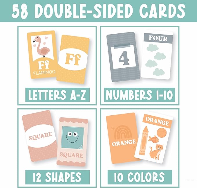 Hadley Designs Alphabet Flash Cards for Toddlers 1-3 - Preschool Learning Activities, Number Color Shapes & ABC Flash Cards for Toddlers 1-3, Daycare Essentials, Homeschool Supplies, Kids Easter Gifts
