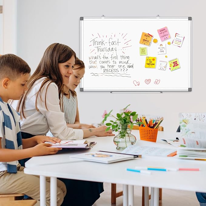 Double-Sided Magnetic Whiteboard, 36" x 24" Dry Erase Board, Aluminum Frame White Board for Wall, Hanging Mounting White Board Dry Erase Marker Board with 4 Markers, 1 Pen Tray