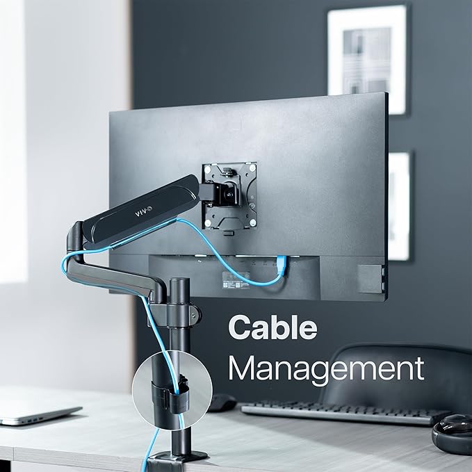 VIVO Single Monitor Arm Mount for 17 to 32 inch Screens - Tension Height Adjustment, Full Articulating Tilt, Swivel, Heavy Duty VESA Stand with Desk C-clamp and Grommet Option STAND-V001K