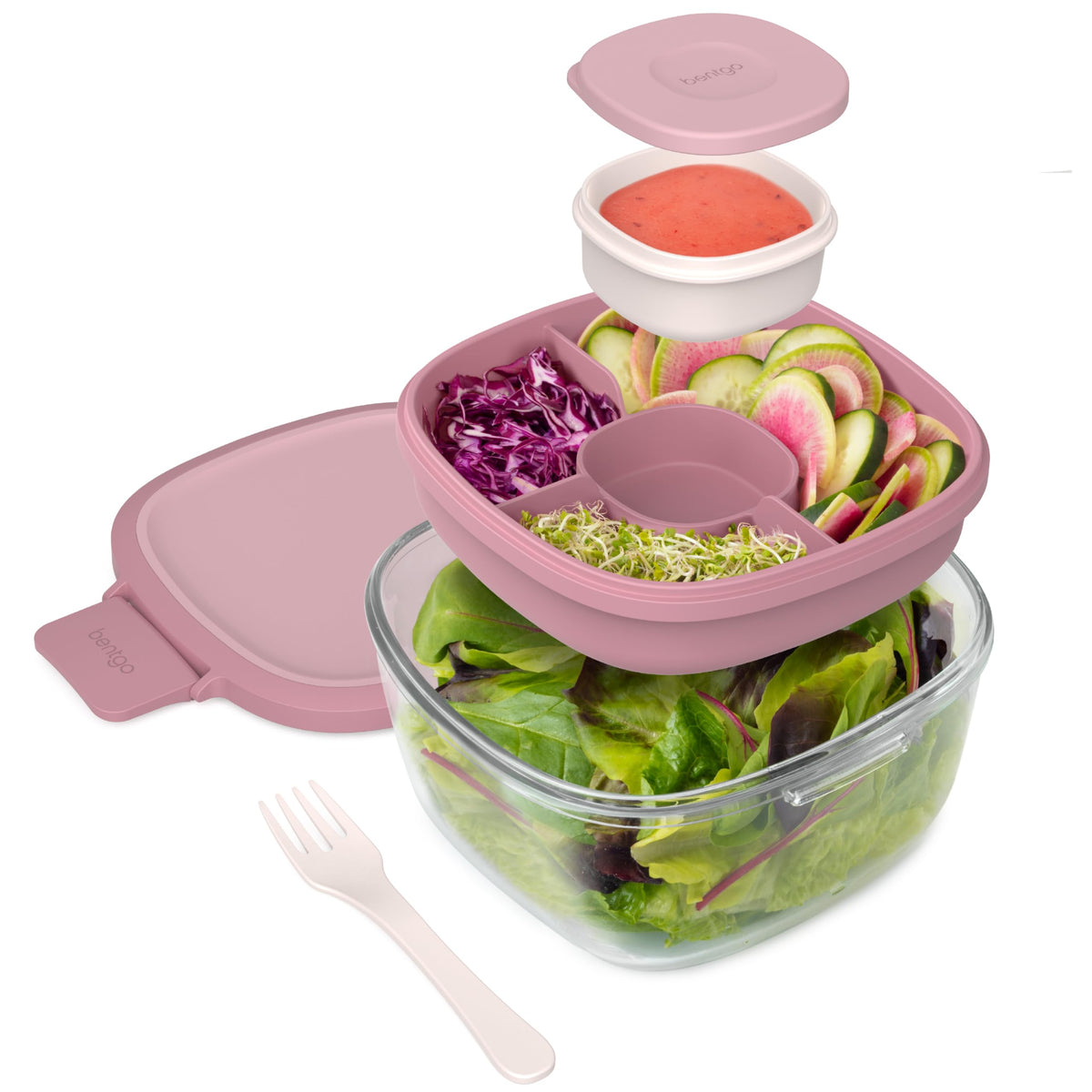 Bentgo Glass Salad Container with Airtight Lid & Leak-Proof Sauce Cup