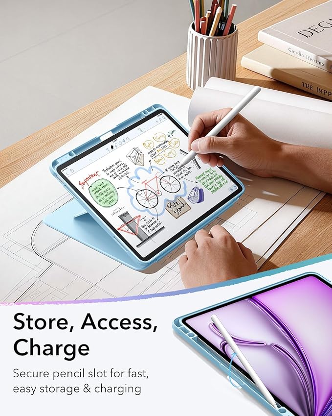 ESR for iPad Air 13 Inch Case M4/M3/M2 (2026/2025/2024), Vertical Stand Cover, Multi Stand Angles, Ultra-Stable Case with Pencil Holder, Flip Series, Light Blue