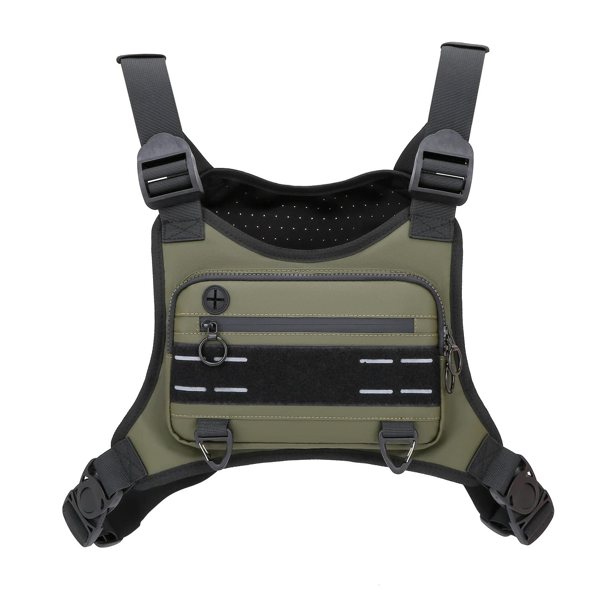 Muserise Sports Chest Bag For Men Women, Water Resistant Lightweight Front Chest Pack, Running Vest Bag With Built-In Phone Holder & Extra Storage For Workouts, Running, Cycling (Olive)