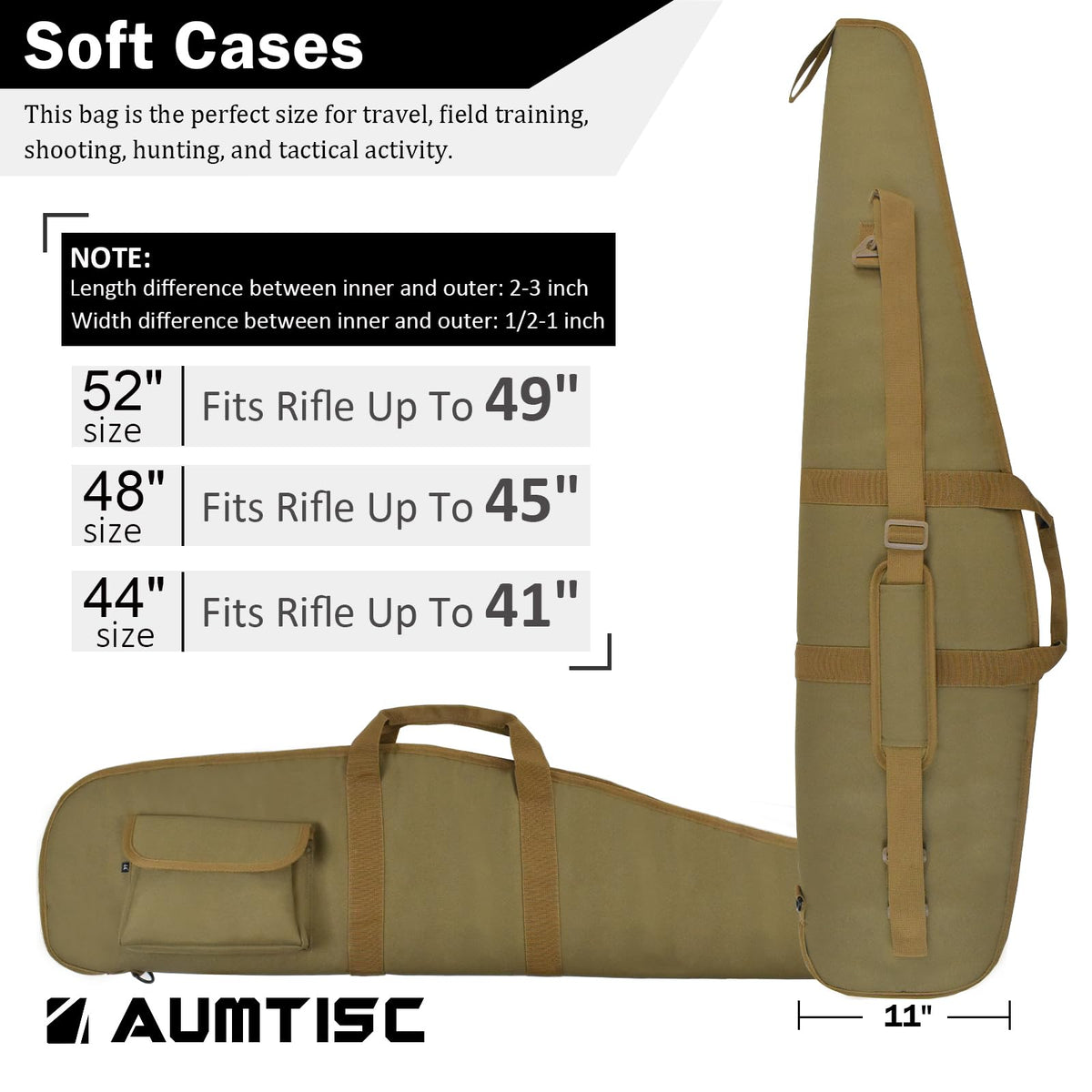 AUMTISC Soft Hunting Gear Case, Outdoor Carrying Bag, Tactical Equipment Cases for Scoped with Adjustable Shoulder Strap and Pocket, Khaki 44