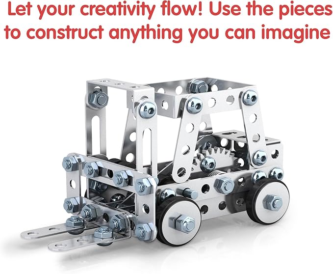 Schylling Steel Works Mechanical Multi-Model - Steel Building Set - Includes 300 Pieces, Tools, and Instructions to Make 10 Different Models - Ages 8 and Up