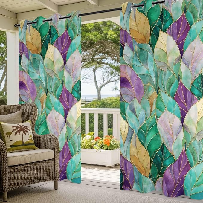 Leaves Outdoor Curtains for Patio Gorgeous Leaf Abstract Spring Waterproof