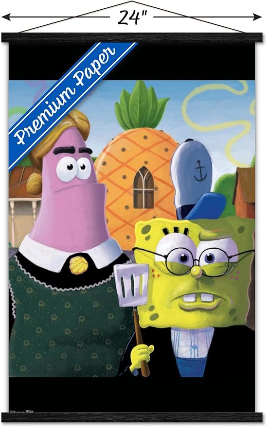 Trends International Nickelodeon Spongebob - American Gothic Wall Poster, 22.375" x 34", Premium Print and Black Hanger Bundle