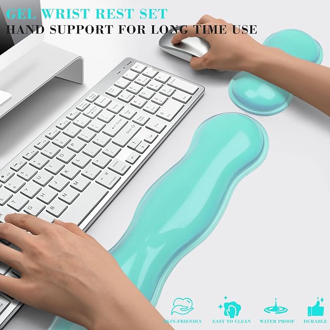 Gel Wrist Rest for Keyboard and Mouse, Wrist Rest for Keyboard, Mouse Wrist Support, Pain Relief, Cool Touch, Non-Skid, Keyboard Wrist pad