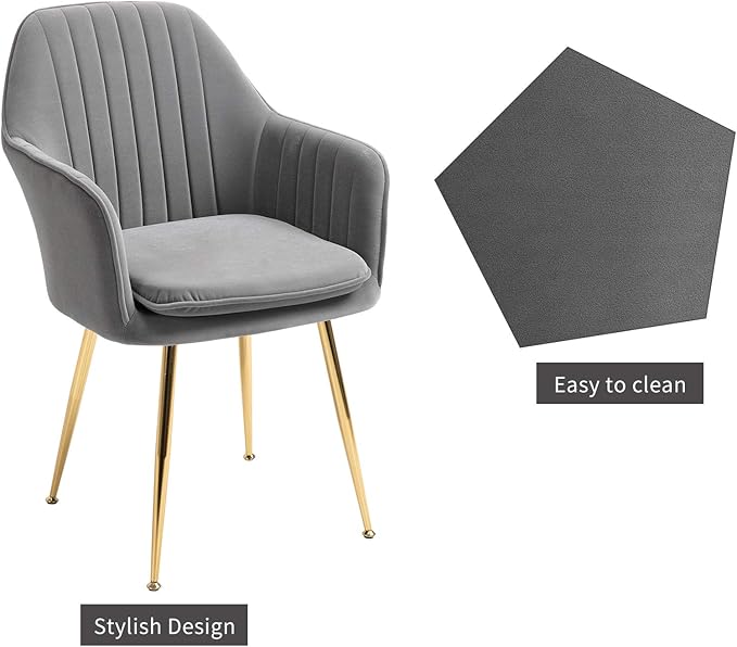 ECOTOUGE Modern Dining Chairs Set of 4, Upholstered Dining Room Chairs with Golden Metal Legs, Matte Velvet Kitchen Chairs for Dining Table, Accent Chairs for Living Room, Grey