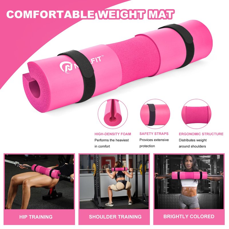 NEALFIT Barbell Pad Squat Pad for Squats—Squat Bar Pad—Great for Weightlifting,Lunges and Hip Thrusts—Foam Sponge Pad—Fit Standard and Olympic Bars Perfectly (Pink)