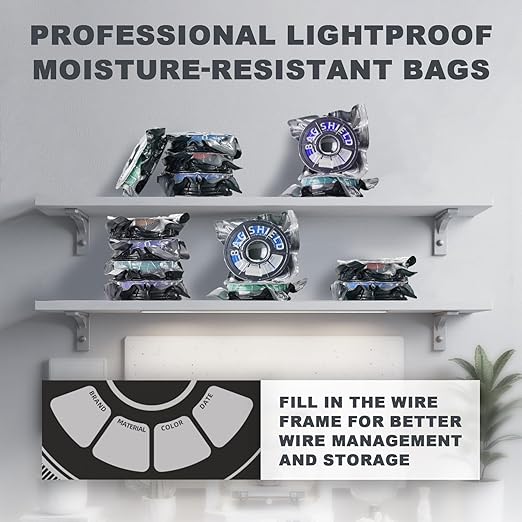 Vacloong Vacuum-Sealed 3D Printing Filament Kit, 20 Packs Lightproof Storage Bags with Vacuum Pump, Moisture-Proof Bags, Sorting & Storage of PA/DP/PC/PLA/ABS/TPU/ASA/PETG with Desiccant