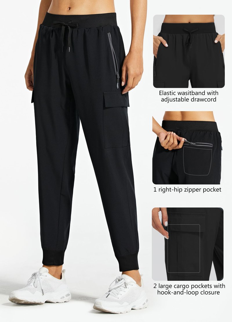 Libin Women's Cargo Joggers Lightweight Quick Dry Hiking Pants Athletic Lounge Casual Travel Tall, Black XS