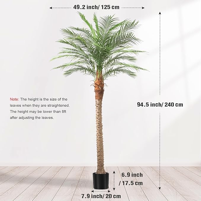 Artificial Phoenix Palm Tree 8ft Tall 2 Set – Fake Large Tropical Tree with 18 Adjustable Leaves, Outdoor Indoor Faux Sago Palm Plant for Living Room Patio Poolside Yard Decor (2, 8ft)
