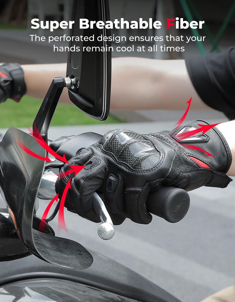 KEMIMOTO Sheepskin Leather Motorcycle Gloves for Men, Protective Motorcycle Gloves for Motocross Motorbike Dirt Bike Bicycle Racing ATV UTV