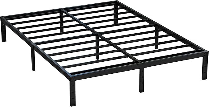 King Size Bed Frame No Box Spring Needed, 12 Inch Heavy Duty King Platform Bed Frame Support Up to 3000 lbs, Easy Assembly, Noise Free, Black