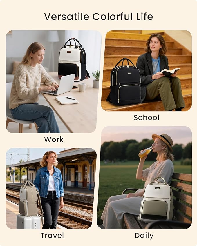 LOVEVOOK Laptop Backpack for Women with Giant Tumbler Holder Pocket, 17 inch Large Travel Work Backpack Purse for Teacher Nurse, Waterproof College Book Bag Cute Casual Daypack, Black