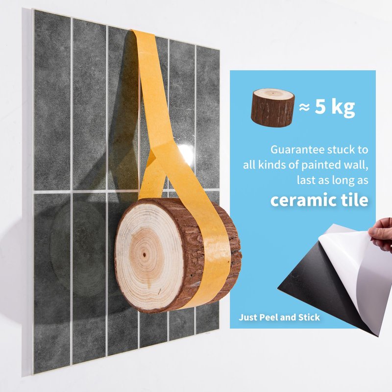 Art3d 10-Sheet Faux Marble Peel and Stick Backsplash Tile for Kitchen Wall Bathroom Countertops, 11.4 inch x 9.1 inch Stick-on Glazed-Ceramic Finish Resist to Water, Heat and Scratches, Ash Grey