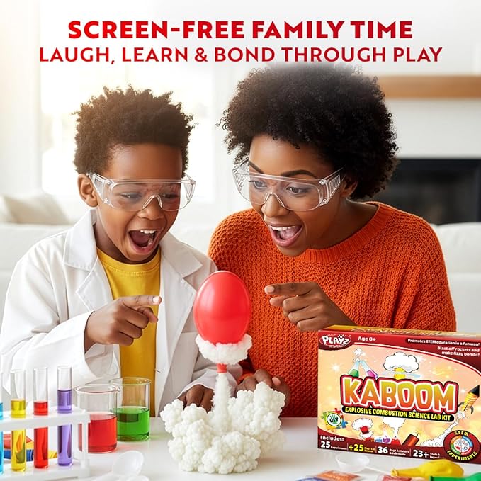 Playz Kaboom! 50+ Explosive Science Experiments Kit for Kids Age 8-12 with 25 Playz Lab Token Experiments - Chemistry Set STEM Learning & Educational Toys & Gifts for Boys, Girls, Teenagers & Kids