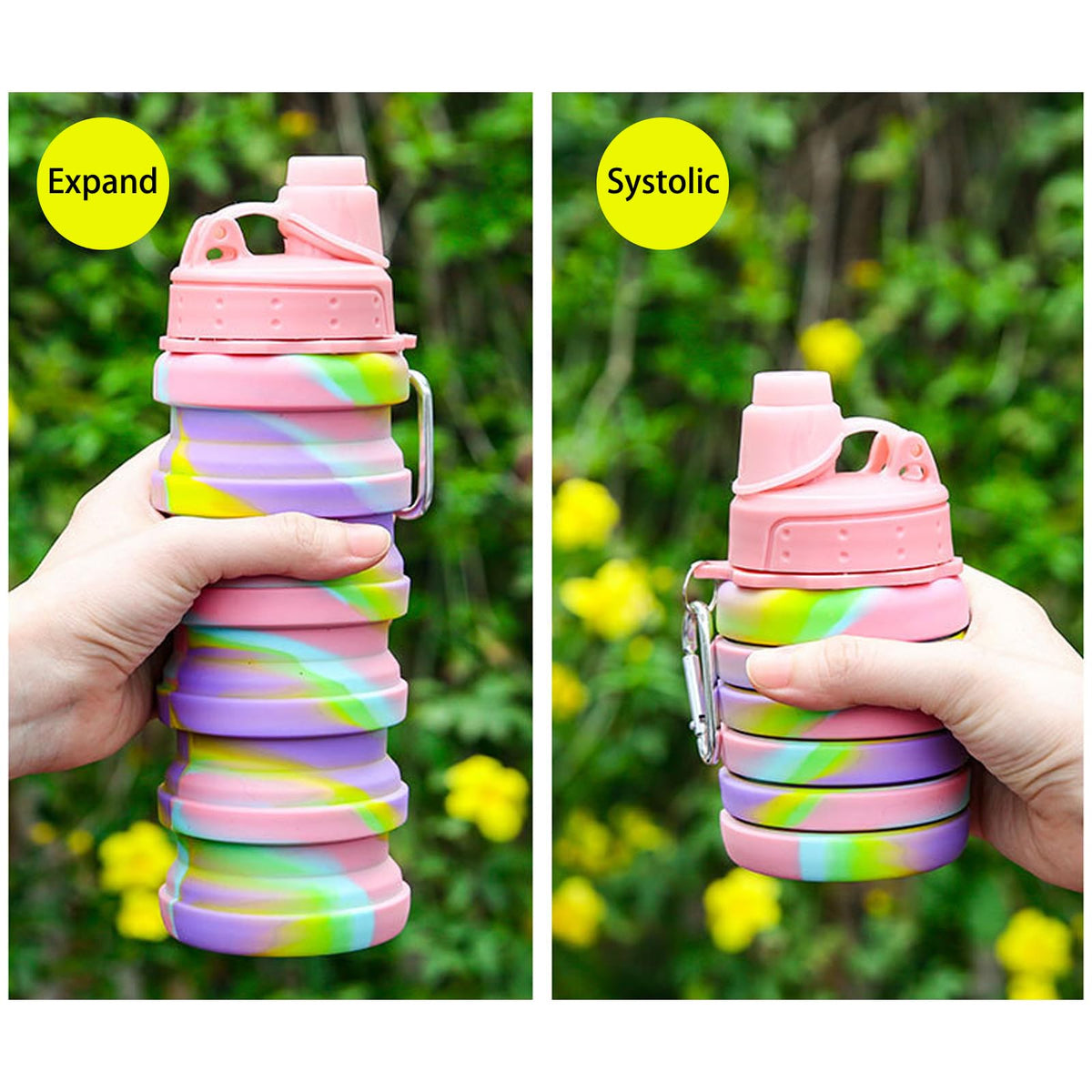 YCTMALL Collapsible Water Bottles Two Pack - Travel Sports Portable Silicone Water-proof Camping Bottle with Mountaineering Buckle (500ml, Dark Blue and Grey)