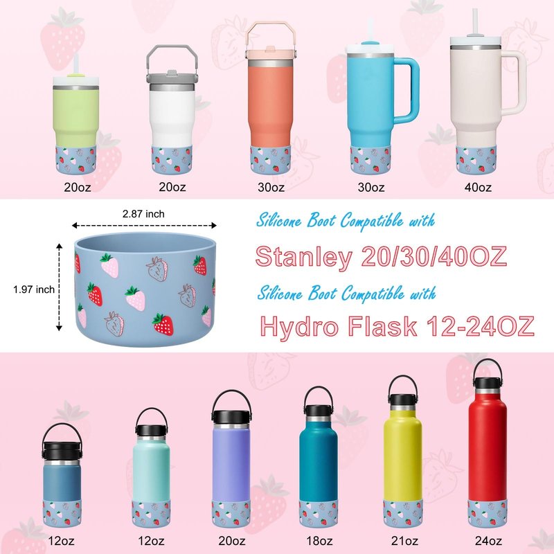 Onlymory Silicone Boots for Stanley Cup 40 30 20 OZ, Protective Bottom Boot for Stanley IceFlow 20OZ 30OZ, Sleeve Cover Protector for Hydroflask 12-24 oz Sports Water Bottle Stanley Cup Accessories