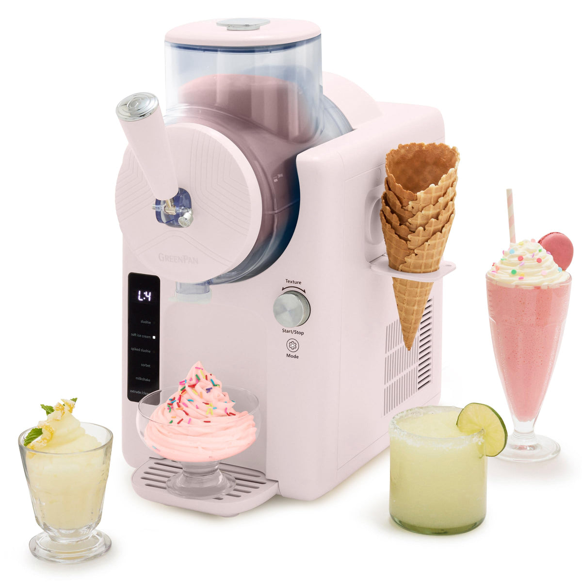 GreenPan Frost Ice Cream Maker & Slushie Machine, Soft Serve, Sorbet, Margaritas, Milkshakes, Frozen Yogurt, No Pre-Freezing, Ready in 15 Mins, 6 Modes, 7 Textures, Self-Cleaning, Family Size, Green