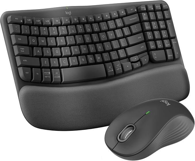 Logitech - Wave Keys MK670 Combo Ergonomic Wireless Keyboard and Mouse Bundle for Windows/Mac with Integrated Palm-Rest - Graphite (Renewed)