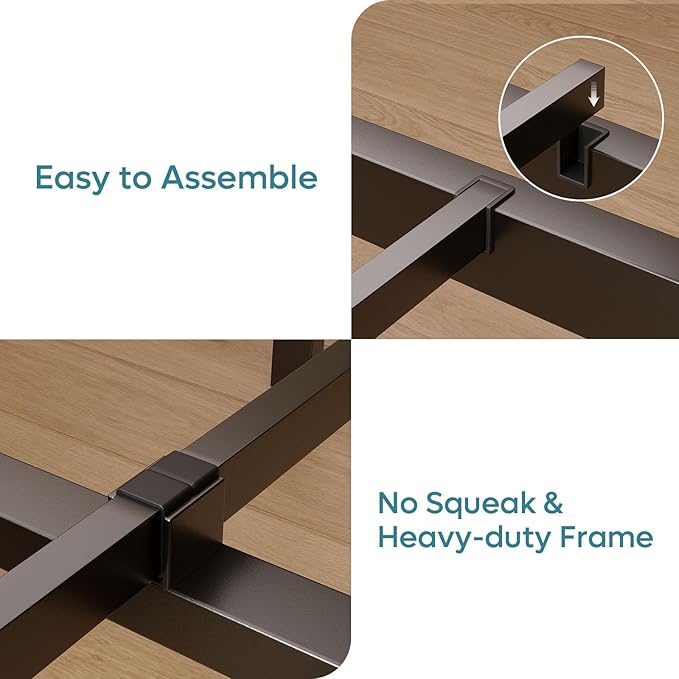 Bestier Full Bed Frame with Headboard Storage and Charging Station, Platform Bed Frame with LED Lights, Non-Slip Metal Bed Frame Full Size, Noise-Free, Easy Assembly, Grey