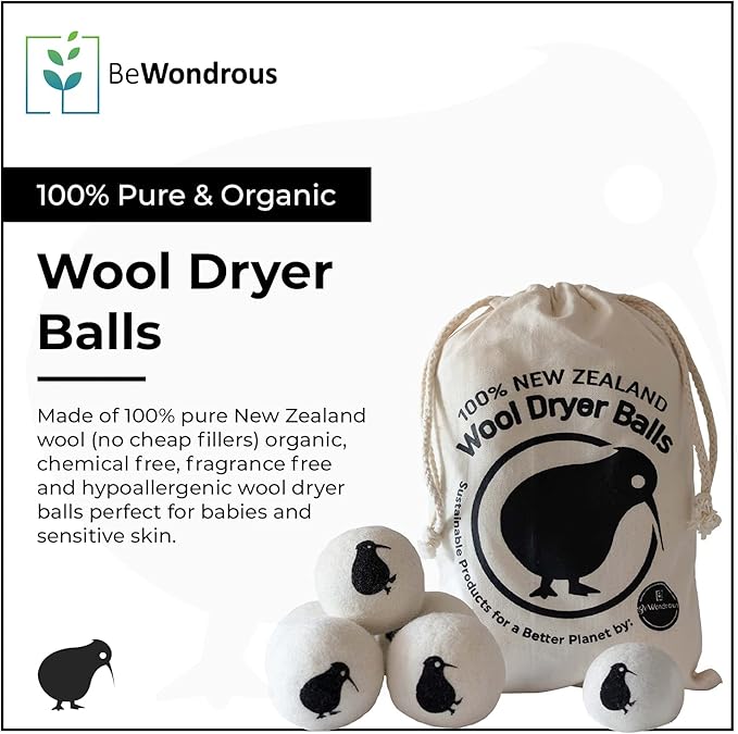 Wool Dryer Balls XL, 100% New Zealand Organic Wool - Reusable Natural Fabric Softener for Laundry, Dryer Sheets Alternative - Prevent Wrinkles and Anti Static (White, 4-Pack)