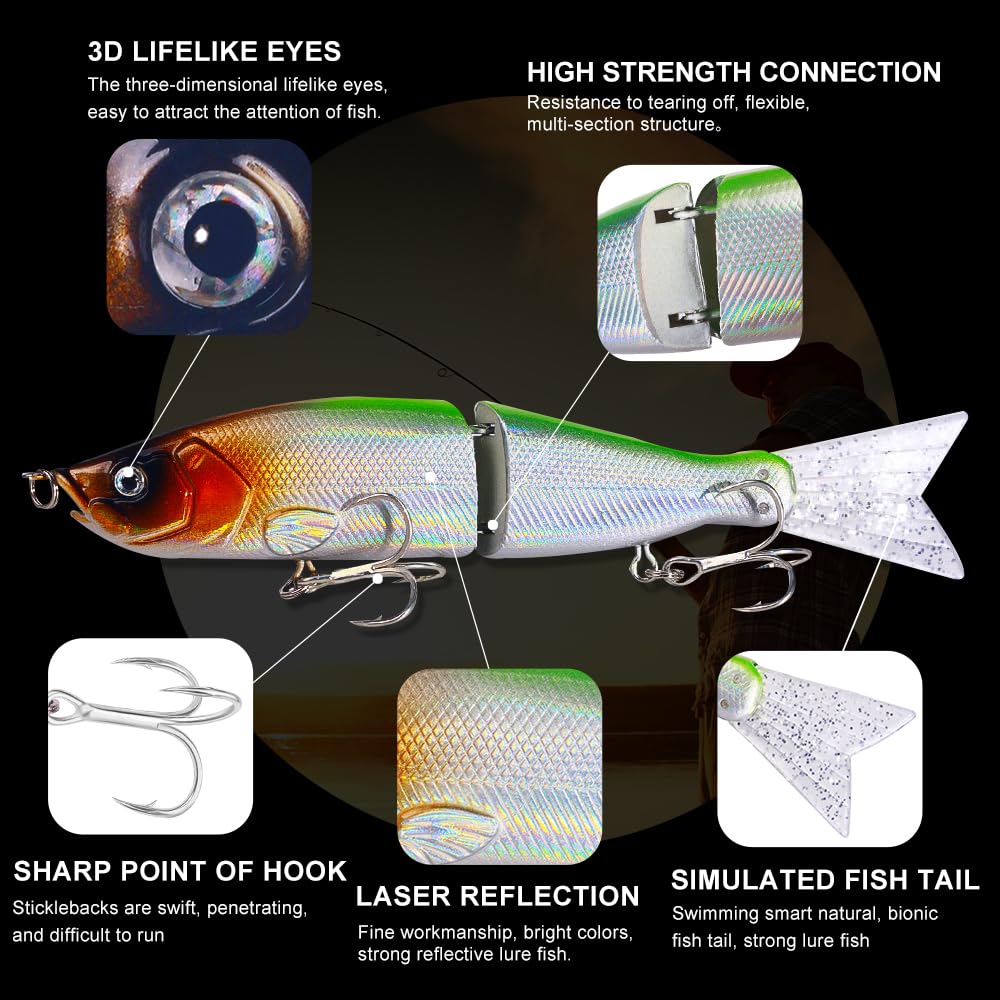 3Pcs HENGJIA Glide Bait Fishing Lures Jointed Swimbait,Life-Like Swimbaits