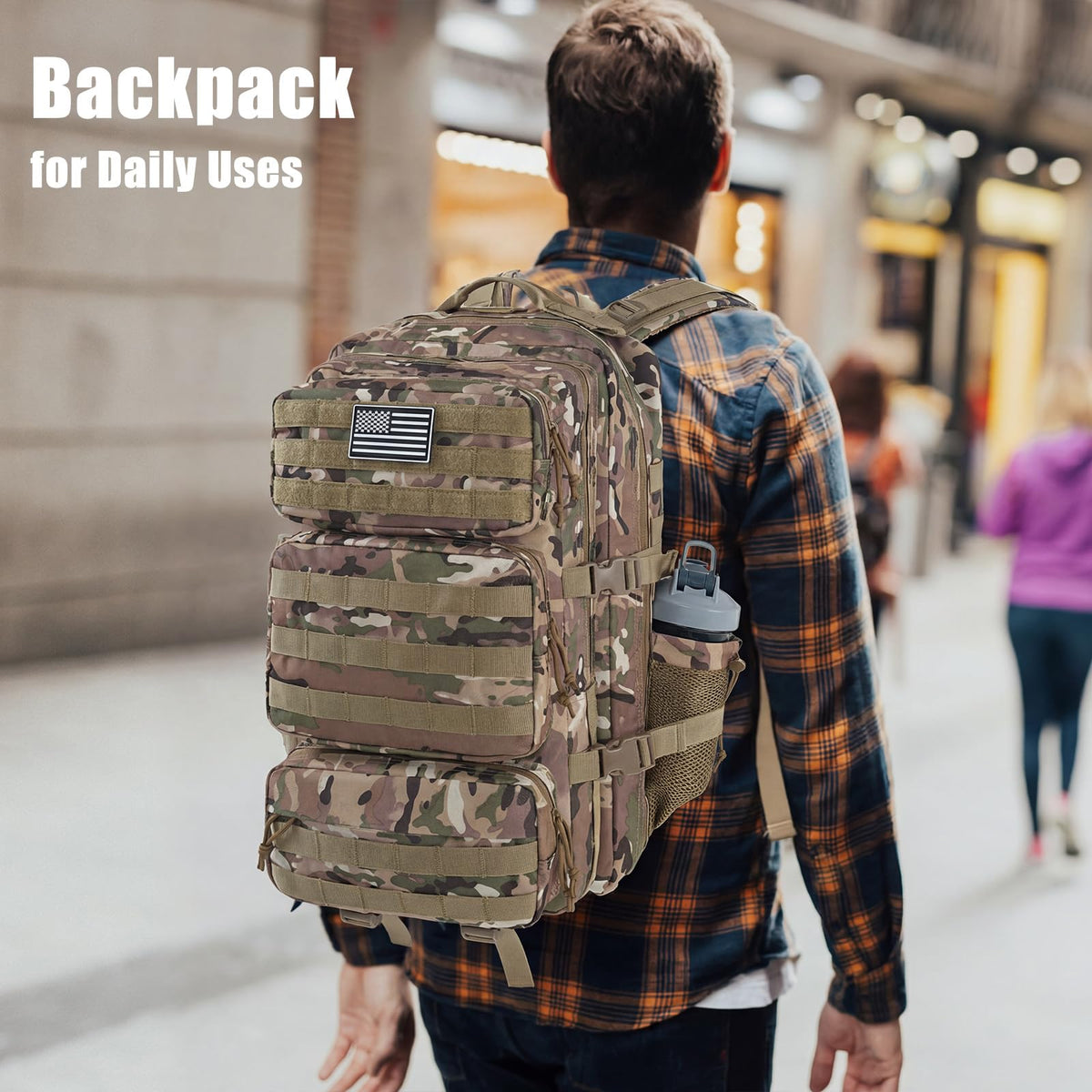 kookoomia Military Tactical Backpack 25L Day Backpack for Men Molle Army 3 Days Assault Pack Bug Out Bag Water Resistant and Heavy Duty Hiking Treeking Rucksack - Camouflage