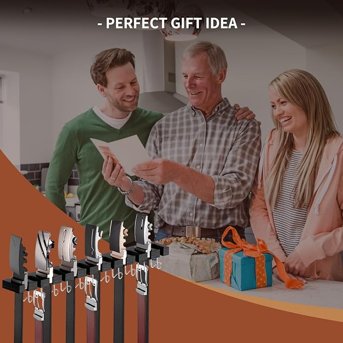 Cuipingoo Belt Hanger for Closet Max 42 Belts, 2-in-1 Wall Mount Belt Organizer with 360° Rotating Hooks, Wooden Tie and Belt Rack for Closet Accessories Organizers and Storage, Black