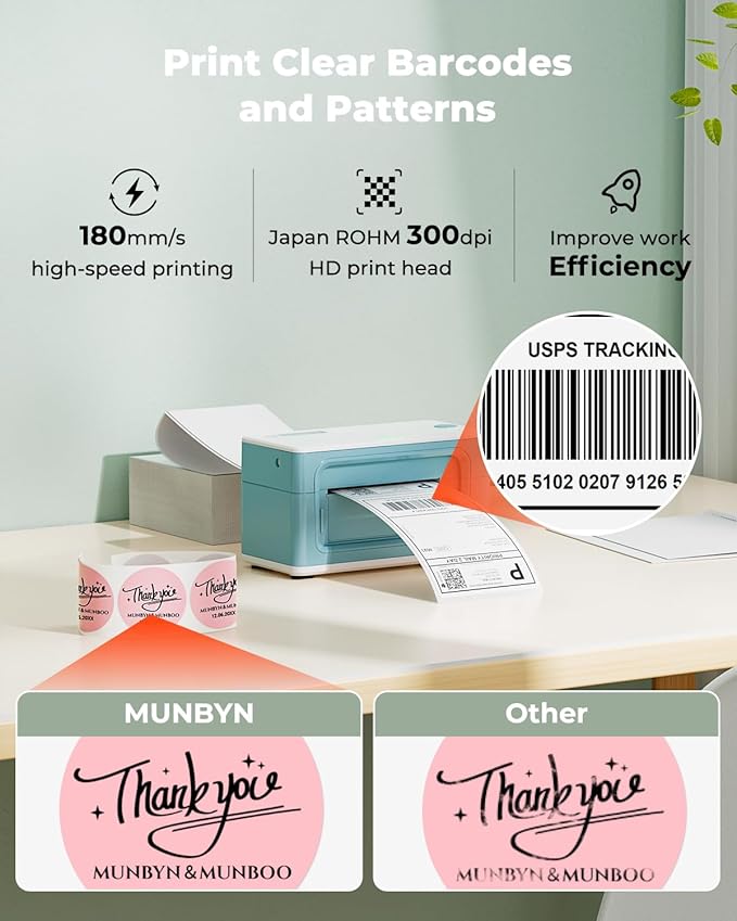 MUNBYN Bluetooth Thermal Label Printer 941BP, Wireless 300DPI 4x6 Shipping Label Printer for Small Business Compatible with Windows, Mac, iPhone, Android, PC, Ebay, Amazon, Shopify, Etsy, USPS (Green)