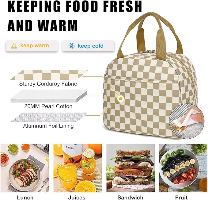 Girls School Backpack Set - Teens Kids School Bag Bookbag with Lunch Box Pencil Case for Elementary Middle School (Checkered Khaki)