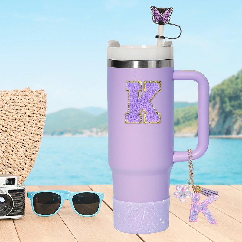 Liangang Stanley Cup Accessories Set, Compatible with Stanley 30oz 40oz, Includes: 2 Straw Covers & 2 Boot Covers, Spill-Proof Stopper, 2 Handles & 2 Sticker Letters (Incl. Letter K)