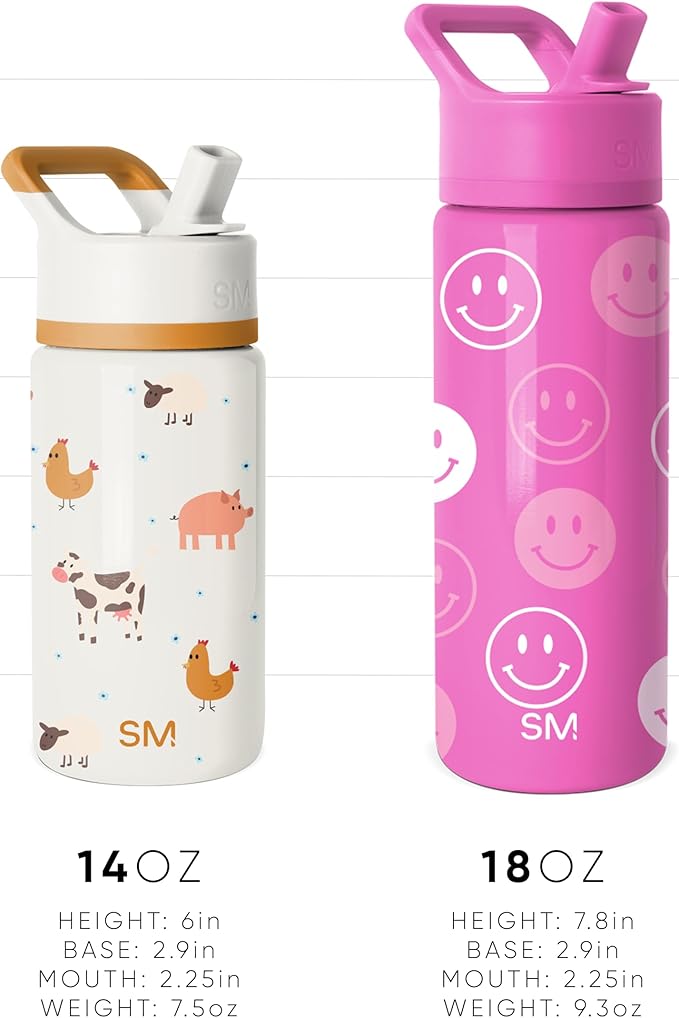 Simple Modern Kids Summit Water Bottle with Straw Lid | Disney Mickey Mouse 18oz Stainless Steel Cup Insulated Tumbler for Boys, Girls, School | Minnie Doodle