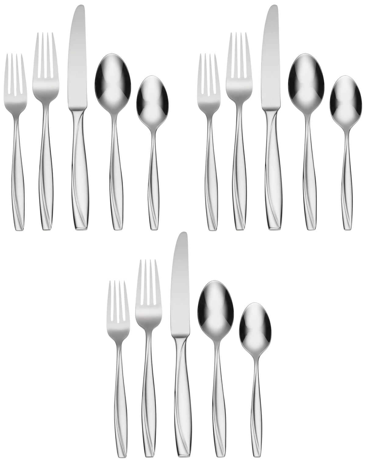 Oneida Camlynn Mirror 45 Piece Casual Flatware Set, 18/0 Stainless, Service for 8,Silver (Pack of 3)