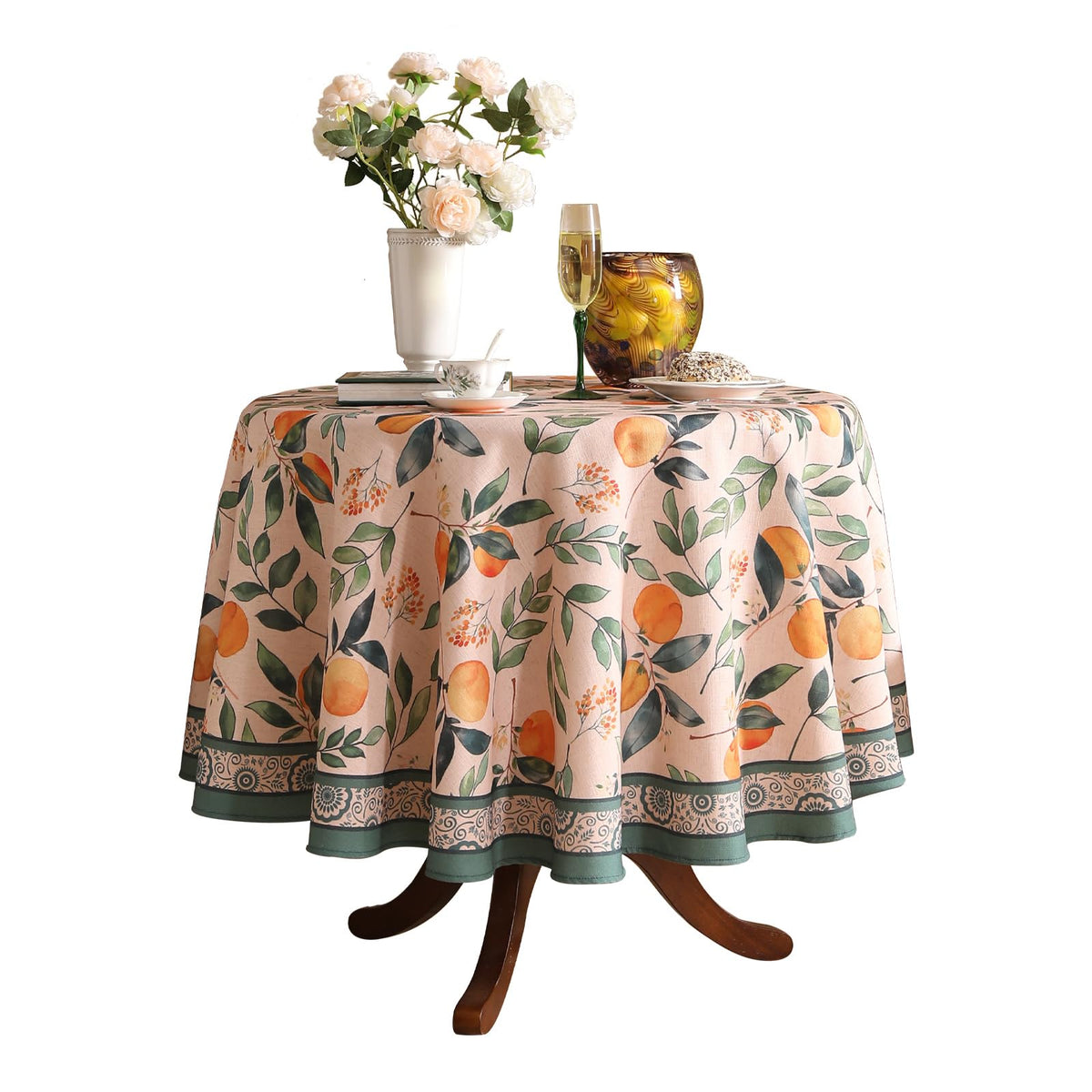 patdrea Vintage French Linen Tablecloth,Round,Diameter 67"-Wensel