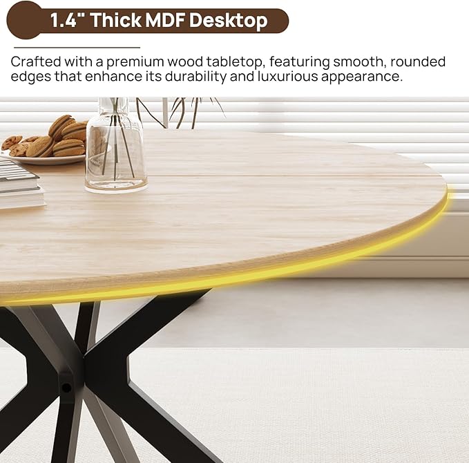 46.4" Round Dining Table Set with 4 Chairs, Modern Dining Set with Comfortable PU Leather Chairs, Sturdy MDF Table with X-Shaped Base, Easy Assembly, Ideal for Dining Room or Kitchen