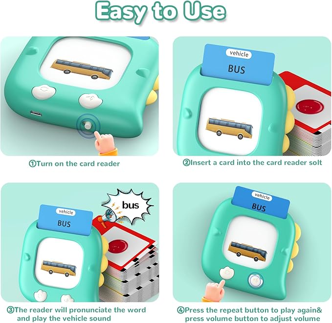 Kidzdo Talking Flashcards for Toddlers 1 2 3 4 5 6 Years Old, 520 English Sight Words Educational Toy, Pocket Speech Language Toys, Autism Toys for Kids 1-6, Birthday Gifts for Boys and Girls, Green