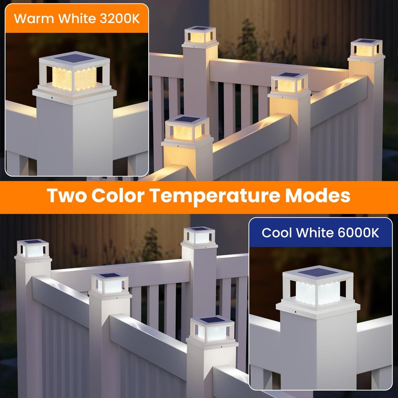 Mlambert 8 Pack Solar Post Lights Outdoor, 2 Modes LED Fence Cap Light for 4x4 Post, Waterproof Deck Light Patio Garden Decor, Warm/Cool White, White