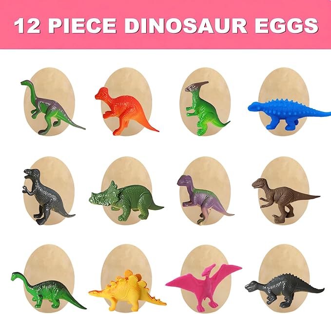 Easter Dino Eggs Dig Kit, 12 Pack Dinosaur Eggs Excavation Science Experiments Kits for Kids 4-12, Easter Basket/Stocking Stuffers, Toys for 3+ 4 5 6 7 8 9 10 Year Old Boys Girl